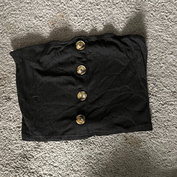 Black Ribbed Button Tube Top - Picture 3 of 3